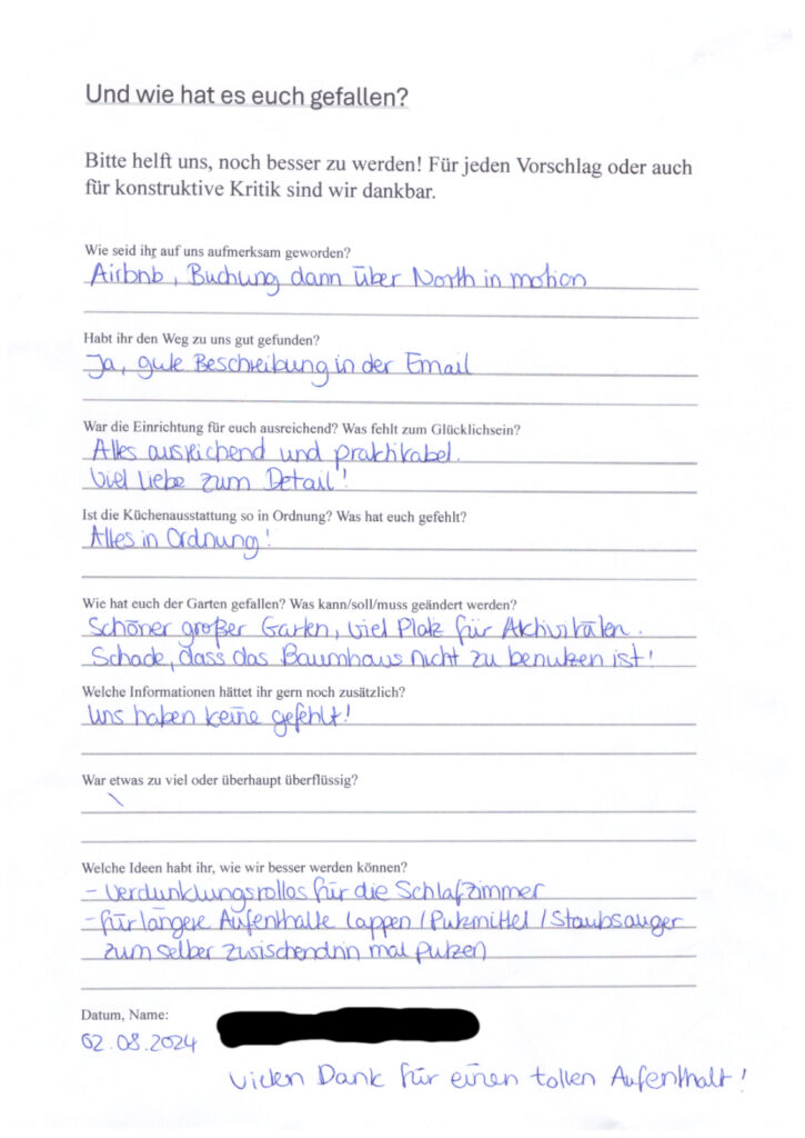Gästefragebogen Nr. 4